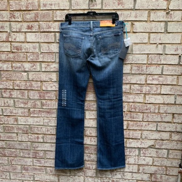 7FAM Flynt Boot Cut Mid-Rise Jeans - 30, rhinestone pockets - Picture 6 of 8